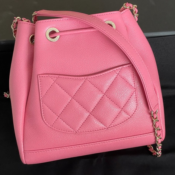 NEW 21B Chanel Bucket Bag Pink Crossbody Caviar - Picture 4 of 15